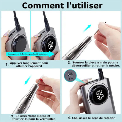 Polisseuse d'ongles électrique avec batterie - Lady Sens